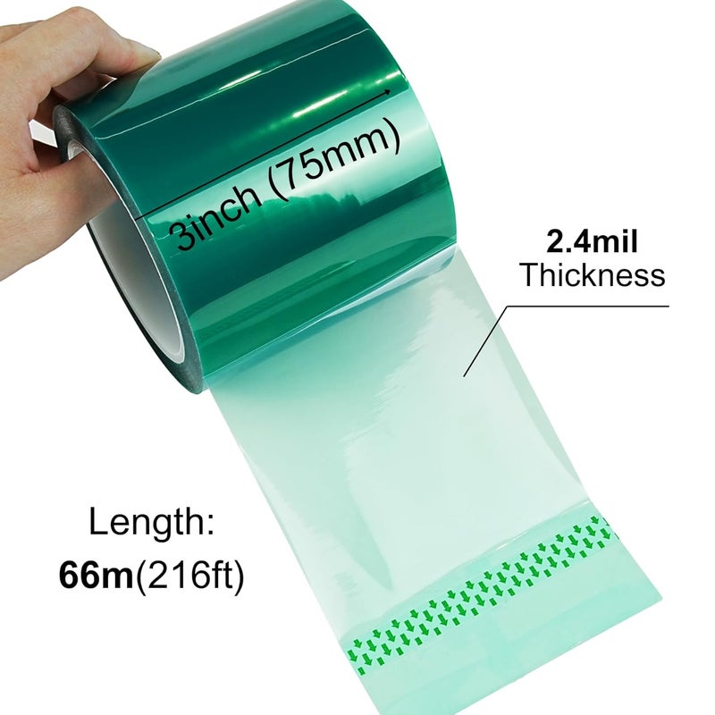 CHUANGSEED Heat Resistance Tape for Resin Molds, Powder Coating, Circuit Borads, Adhesive Residue-Free High Temp Masking Tape Epoxy Release -3inches x 66m（216FT） - Image 2